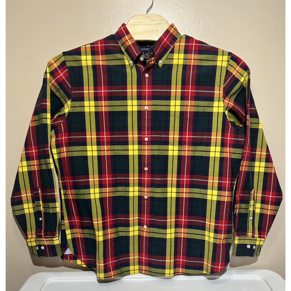 Lands' End Mens Shirt Large Multi Color Plaid Button Down Traditional‎ Fit